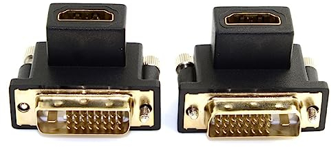 chenyang Confezione da 2 adattatori da HDMI a DVI, da DVI maschio a HDMI femmina, con angolo di 90 gradi, placcato oro, adattatore convertitore bidirezionale per TV, monitor, computer