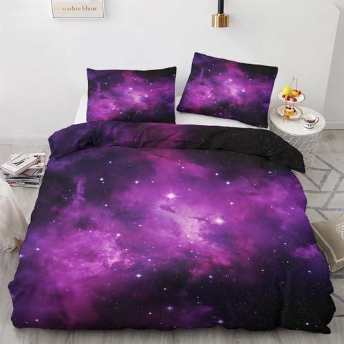 GEDAEUBA Bettwäsche 155x220 Galaxie - Lila Bettbezug 155x220 3 teilig, Wendebettwäsche und Kissenbezug 80x80, Weiche & Angenehme & Atmungsaktive Mikrofaser Bettwäsche-Sets mit Reißverschluss