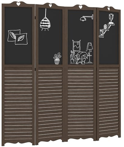 HOMCOM 4-Panel Folding Room Divider with Blackboard, 5.5 Ft Tall Freestanding Privacy Screen Panels for Bedroom or Office, Walnut Brown