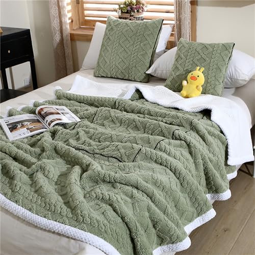 Hixingo Reisedecke und Kissen 2 in 1, Reisedecke mit Kissen Set Multifunktionale Reise Decke und Kissen 2 in 1 Weichem Flugzeug Verwandlungskissen für Urlaub, Camping (Einfarbig-Grün,50 * 50cm)