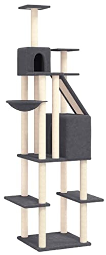 Coavain Kratzbaum mit Sisal-Kratzsäulen Dunkelgrau 90x64x201 cm Katzenmöbel Mit Häusern Plattformen Alles-in-einem-Katzenturm Bequemer Plüsch Indoor Tätigkeitsbereich für Haustiere Holz&Plüsch