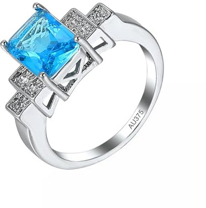 AMDXD 9K Weißgold Verlobungsring, Aquamarin Empfindlich Freundschaftsringe Blau, Partnerringe Au375 Gold, Echter Schmuck, Gr.66 (21.0)