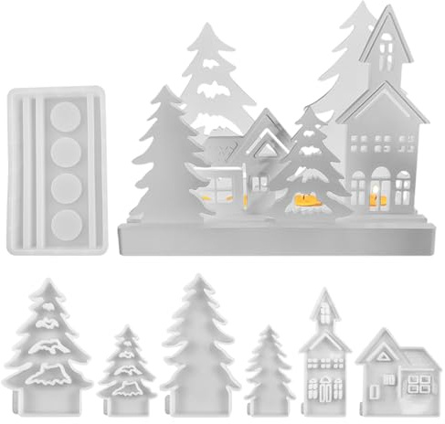 Silikonformen Gießformen Weihnachtsbaum Häuser, Silikonform Haus Weihnachten, Silikonform Kerzenhalter, Gießformen Häuser Silikon Gießform Kerzenhalter,Gipsformen zum Gießen für Giessform Silikon Haus