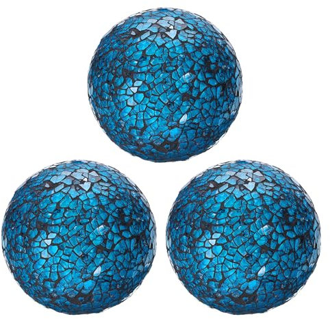sourcing map 3Pcs Decorative Glass Balls 8cm Orbs Centerpiece Balls Mosaic Glass Ball Sphere for Decor Bowls Vases Dining Table Party, Dark Blue