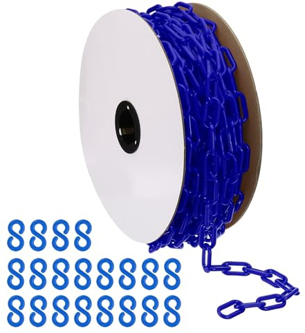 PATIKIL Plastikkette, 82 Fuß Sicherheitsbarrierekette für Menschenkontrolle, 1/4 Zoll (6 mm) blaue Kunststoffkettenverbindungen für Warteschlangen, Parkplätze, Zäune