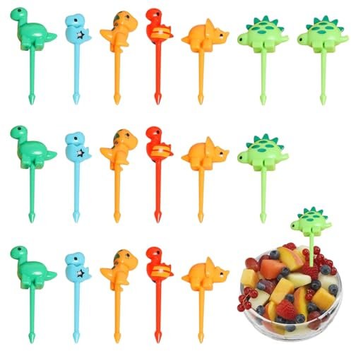 18 Stück Dinosaurier Obstgabeln, Mini Gabeln für Kinder Süße Dinosaurier Mini Zahnstocher Dessertobst Mittagsparty, für Erwachsene Kinder, für Lunchbox, Party, Nachmittagstee, Geburtstagsfeier