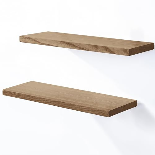 LAMO Manufaktur 2 Stück Wandregal aus Holz mit unsichtbarer Befestigung 2X 40cm | Wandregal Holz | Hängeregal für Wohnzimmer, Schlafzimmer | Wandregale Set 4 Gerade Farbe: Nussbaum