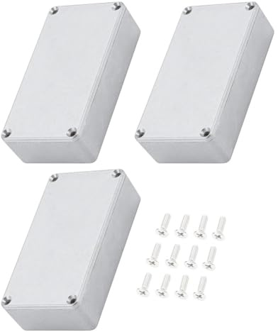 Begchy 125B/1590N1 Aluminium-Gitarren-Effektpedal-Gehäuse, Metall, unlackiert, 122 x 66 x 39,5 mm, mit Gummi, 3 Stück