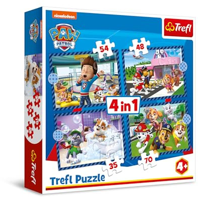 Trefl - Paw Patrol, Asuntos caninos - Puzle 4en1, 4 Rompecabezas, de 35 a 70 Piezas - Distintos Grados de dificultad, para niños a Partir de 4 años
