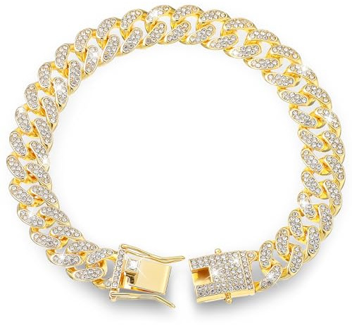 Gjinxi Goldenes Hundehalsband Metall Hundehalsband Hundekette Welpen Kitten Halsbänder mit Design sichere Schnalle Haustier-Kristallhalsband Schmuckzubehör für Neugeborene Welpen Kätzchen (25cm)