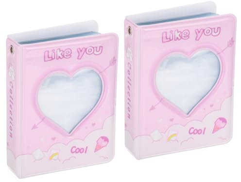 QUARKZMAN Miniálbum de Fotos de 3 Pulgadas, 2 Unidades, Álbum de Fotos Hueco con Forma de Corazón de Amor Kpop, Miniportatarjetas Fotográficas con 40 Fotos, Color Rosa