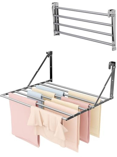 Innotic Wäscheständer Wandmontage Klappbar, Wasserdicht Wäschetrockner Wand Outdoor mit 8 Stangen groß Raum, Platzsparend Wäscheständer für außen Bad Balkon Waschraum