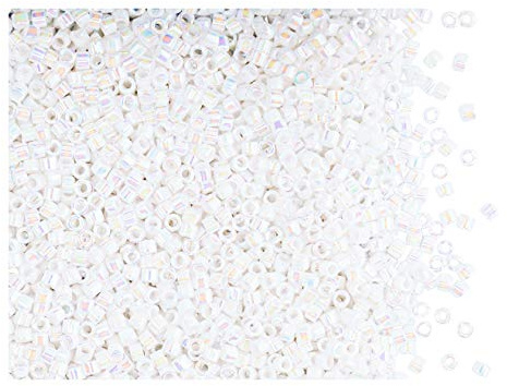 10 g Delica Glasperlen 11/0, Japanische Glasperlen Miyuki, Weiße Perle AB (undurchsichtiges Regenbogenweiß)
