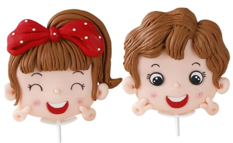 MAGICLULU Boy Girl Cake Toppers Festive Decorations Soft Ceramic Ornaments Cupcake Picks Baking Accessories for Birthday Celebration