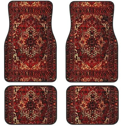 IUBBKI Orientalisches Teppich-Design in Dunkelrot. Auto-Fußmatten vorne und hinten, Automatten, komplettes Set mit 4 Teppichen, Allwetterschutz