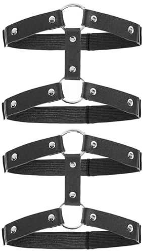oruola 2 Stück Bein Harness Frau, Leder Strumpfband, Strumpfband, Garter Belt, Doppellagiges Gothic Oberschenkel Band Leg Accessoires, Bein Strumpfbands Damen, Karneval und Cosplay Party Zubehör