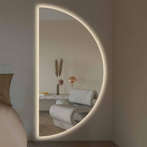 Zhoudong Specchio da Trucco Led Semicerchio 120 CM, Specchio da Bagno da Parete con 3 Colori Dimmerabile, Anti-Appannamento, Decorativo Senza Cornice Specchio Cosmetico Impermeabile(Left cut,50x100cm/