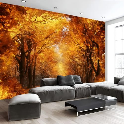 MIATCENRT Papier Peint Panoramique 308X220Cm (L×H), Automne Arbres Papier Peint Tissu De Soie, 3D Effet Décoration Murale Poster, Paysage Naturel Tableaux Muraux Photo Trompe L'Oeil Ornament