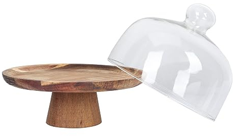 MAGICLULU Desserttablett mit Deckel 1 Satz und Glas für Feiern | Natürliche Holzmaserung, Schützt Speisen, für Hochzeiten und Geburtstage, Serviert Kekse und Süßes