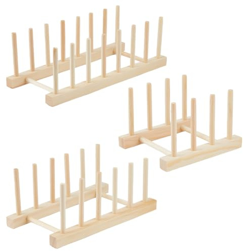 SUPERFINDINGS 3Sets 3Styles Wooden Plate Organizer Kitchen Drying Rack Dish Pot Lid Kitchen Cabinet Organizer Drainer Storage Holder Organizer for Dishes Drainboard