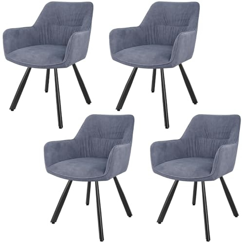 LEWE Esszimmerstühle Drehbar 4er Set, Armlehnstuhl aus Kurzflor-Stoff | 360° Drehstuhl, Moderner Polsterstuhl mit Metallbeinen,Breitere Sitzfläche, für Esszimmer, Wohnzimmer, Küche, Grau