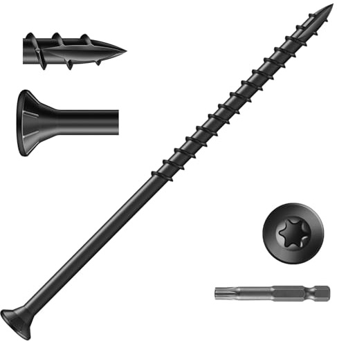 Wavanta Holzschrauben, 4,8 x 100 mm, Außendeckschrauben, schwarze Holzschraube, Torx-Antriebsschraube, Senkkopf, rostbeständig, Epoxidbeschichtung, mit T25-Torx-Bit, 50 Stück