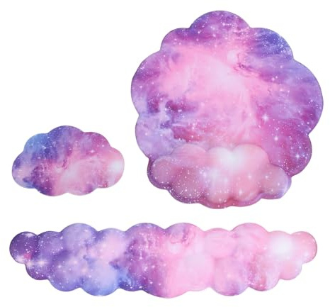 PATIKIL Cloud Keyboard Wrist Rest Set, Memory Foam Wrist Pad Support Ergonomic Gaming Mouse Pad with Coaster for Home Office, Galaxy Purple