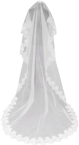 LEEQ Hochzeitsschleier 3m Kathedrale Kapelle Brautschleier weißer Brautschleier lang elegant hochzeitszubehör für Damen