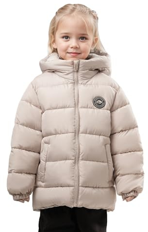 SOLOCOTE Cappotto invernale per bambine Imbottitura sintetica resistente all'acqua Parka con cappuccio e fodera in pile Beige 104