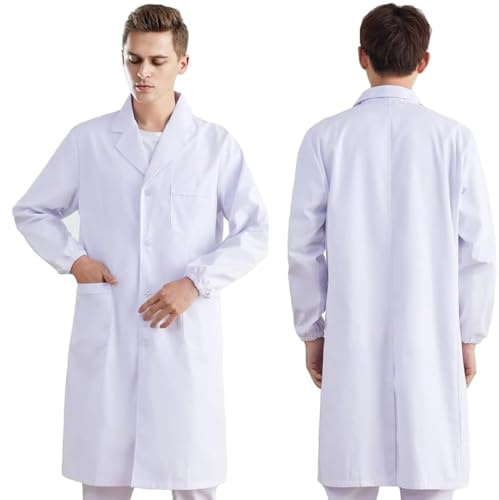 IKOPFLN 1 Articolo Camice Bianco da Laboratorio Camice Laboratorio Donna Uomo Camice Bianco da Laboratorio Medico Medico Cappotto Camice da Lavoro Maniche Lunghe con Tasche e Bottoni