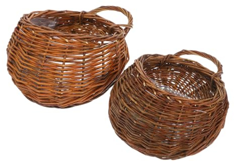 GALPADA Cesto di Fiori in Rattan Intrecciato 2 Pezzi, Vasi da Parete da Esterno Multifunzionali per Decorare Soggiorno e Camera da Letto Porta Piante