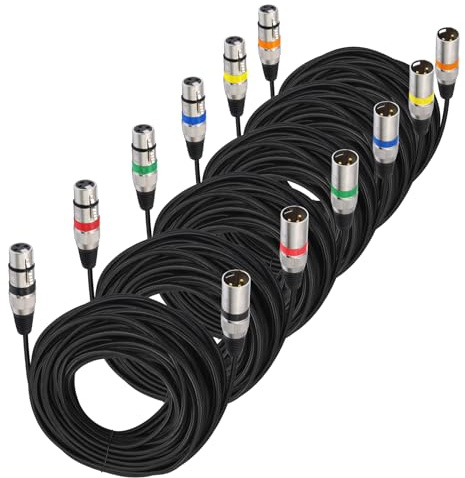 XLR Mikrofonkabel, Nylongeflecht Premium Symmetrisches XLR Kabel, 3 Pin DMX Microphone Connection Cable Stecker auf Buchse DMX Mikrofonkabel mit Vorverstärkern/Lautsprechersystemen (10M 6Pack)