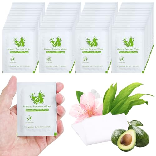 Makeup Remover Wipes Bulk Individually Wrapped,Travel Makeup Wipes Bulk Gentle for Face Cleansing Mascara Lipstick Travel (Avocado) (Pack of 50)