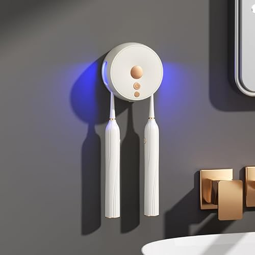 UV Zahnbürstenhalter,UV-Zahnbürste Sanitizer mit 2 Zahnbürstenschlitzen,Desinfektionsmittel für Zahnbürsten mit Trocknen,Wiederaufladbar Elektrische Zahnbürste zur Wandmontage für Reisen,Zuhause(Weiß)
