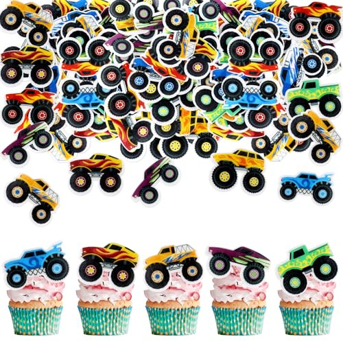 SGQTGIMU 40 Gâteau monster Truck comestibles, Décorations Comestibles pour Gâteaux, Décoration Anniversaire Monster Truck, Accessoires pour Gâteaux D'anniversaire pour Enfants