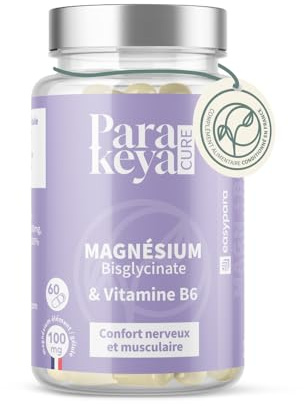 Parakeya - Magnésium bisglycinate & vitamine B6-60 Gélules - Equilibre Nerveux et Musculaire, Réduction Fatigue - Complément alimentaire