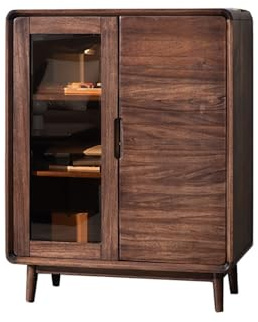 Armoires de Bar Pour la Maison Meuble d'appoint de salon en noyer massif 80 x 40 x 100 cm, étagère de rangement en verre, idéal for la cuisine, la salle à manger et la chambre. Armoire à Liqueur
