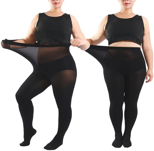 Mayoii 2 Pairs Plus Size Tights – 70 Denier Opaque Control Top Tights for Women Plus Size, Stretchy & Breathable (UK, Alpha, XXL, Regular, Regular, Black)