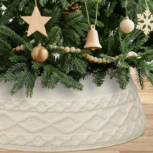 Betylifoy Julgranskjol, tredimensionell stickad julgranskjol, 70 cm, rund julgranskjol, julgransstativ, matta, skydd för julgransfot, julgransdekoration (vit)