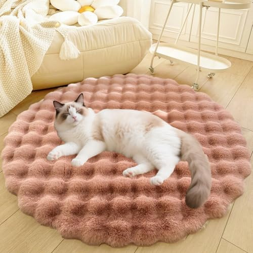 DLLDLGG Deluxe-Hundebett aus Plüsch, Waschbare, Weiche, Zottelige, Runde Katzenschlafmatte, Katzenbedarf für Haustiere, rutschfeste Teppiche für Wohnzimmer und Schlafzimmer