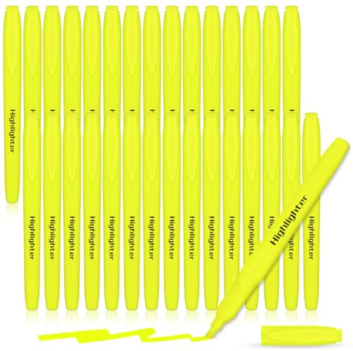 APXEL Textmarker, 30 Stück Highlighter mit Keilspitze Nicht Durch Austrocknungsschutz für Büro Studenten, Schulbedarf Marker Stifte für Notizen Hervorheben, Gelb