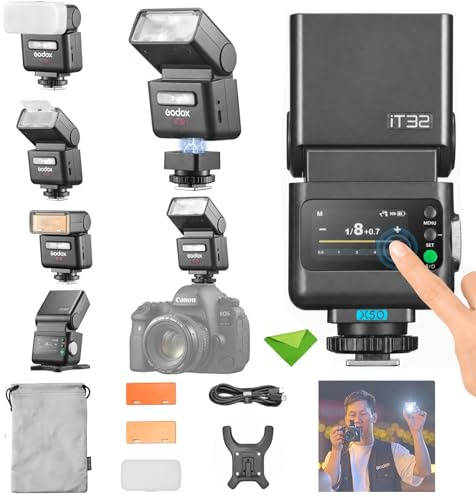 Godox IT32 TTL Blitzgerät + X5O für Olympus- und Panasonic-Kameras, Touchscreen-Blitzgerät, 2,4-GHz-Funkverbindung, Leitzahl 18, Blitzladezeit 1,5 Sekunden, magnetischer Anschluss