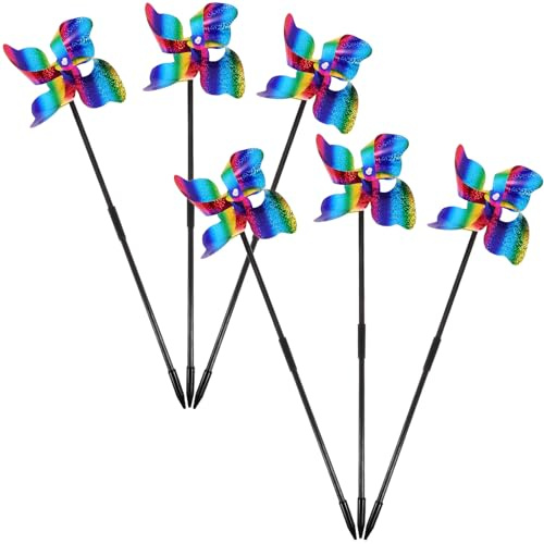 POPETPOP Lot de 6 Moulins à Vent Octogonaux en Plastique Dégradé Girouettes Réfléchissantes pour Jardin et Balcon Décoration Extérieure Anti-Oiseaux Accessoire Polyvalent pour Pelouse