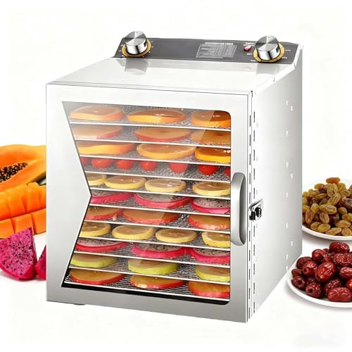 SIEEOUR Máquina Profesional Secadora Verduras, Máquina Deshidratadora Jerky, 400w/800w Grado Comercial Con Bandejas Acero Inoxidable, Temporizador Digital, Para Frutas(12 layers)