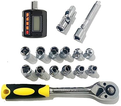 VXDEFP Clé dynamométrique numérique, Ensemble de compteur couple numérique, testeur, adaptateur, bougie d'allumage, clé à douille, outils réparation vélo Automobile(13.5-135Nm sets)