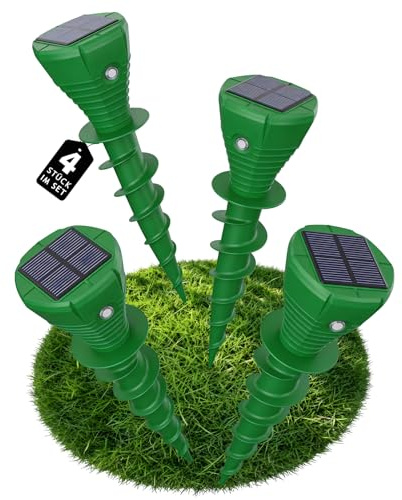 Maulwurf Vertreiber 4er Set Solar – Maulwurfschreck & Wühlmausschreck, wetterfest IP65, mit Schraubdesign, tierfreundlich ohne Giftstoffe, für Garten, Rasen, Beet, Hof & Grundstück