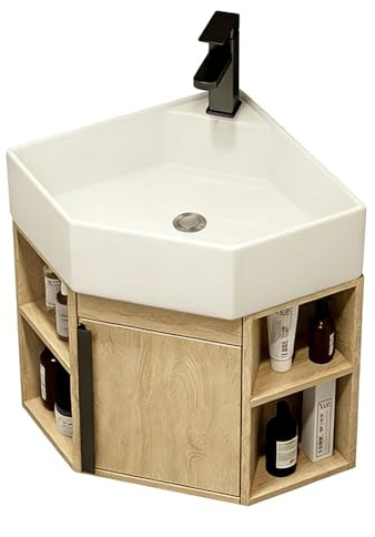 PreuepltrMa Lavabo Bagno Angolare Sospeso Lavandino Bagno Mobile Bagno Salvaspazio con Rubinetto per Piccoli Spazi, Facile da pulire e mantenere(40cm Faucet Package)