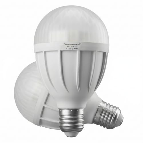 KOOYWAN E27 LED Lampe mit Bewegungsmelder 2er Pack, 9W Warmweiß 2700K Radar Sensor-Leuchtmittel, 5m Reichweite, 45s Auto-Off, Dämmerungssensor, Unsichtbarer Sensor, 2 Jahre Garantie