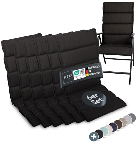 LILENO HOME Gartenstuhl Auflagen als [6er Set - Hochlehner] in Anthrazit | bequeme Liegen als Sitzauflagen für Gartenmöbel - Stuhlkissen für Gartenstühle und Klappstühle