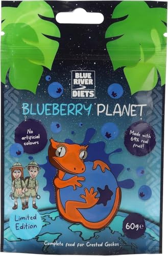 Blue River Diets Complete Crested Gecko Food for Crested Geckos | All-Natural Gecko Food Made in the UK | 60g Blueberry Planet | 69% Real Fruit